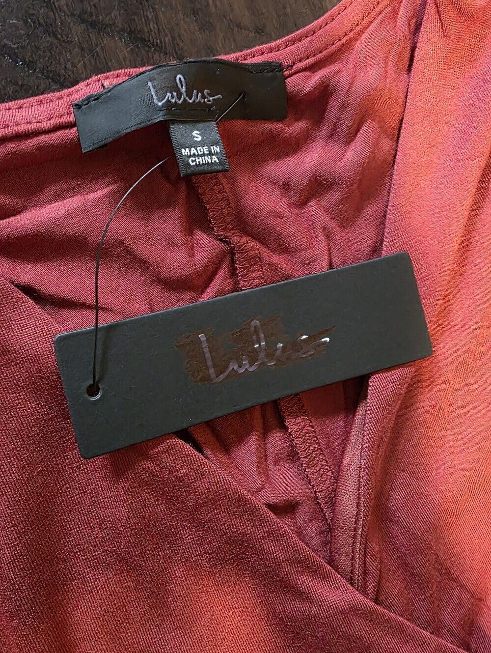 Lulus Marren Rust Red Short Sleeve Surplice Faux Wrap Bodysuit - Small - NWT! - Picture 10 of 13